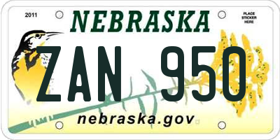 NE license plate ZAN950