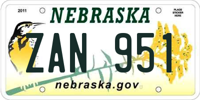 NE license plate ZAN951
