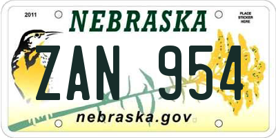 NE license plate ZAN954