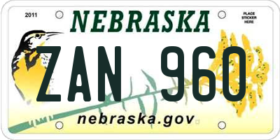 NE license plate ZAN960