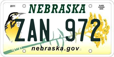 NE license plate ZAN972