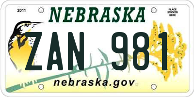 NE license plate ZAN981