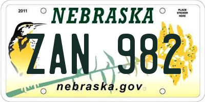 NE license plate ZAN982