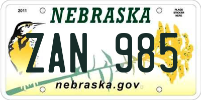 NE license plate ZAN985