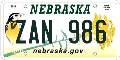 NE license plate ZAN986