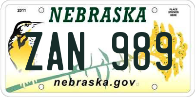 NE license plate ZAN989