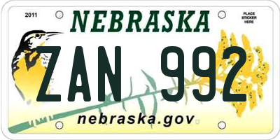 NE license plate ZAN992