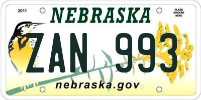 NE license plate ZAN993