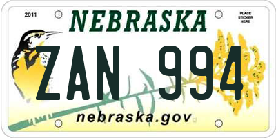 NE license plate ZAN994