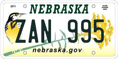 NE license plate ZAN995