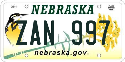 NE license plate ZAN997
