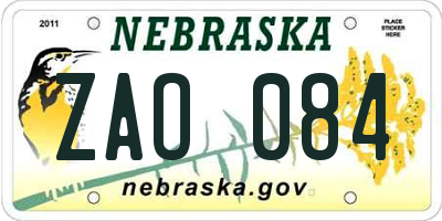 NE license plate ZAO084