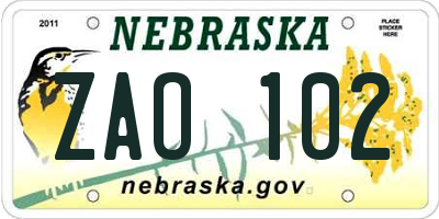 NE license plate ZAO102