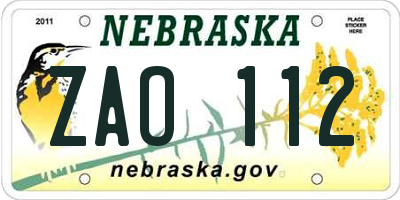 NE license plate ZAO112
