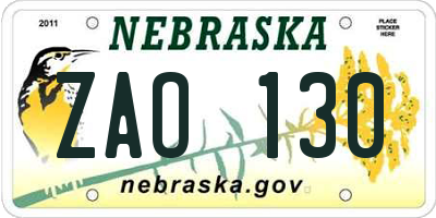 NE license plate ZAO130