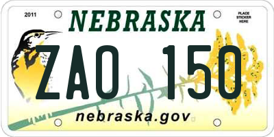 NE license plate ZAO150