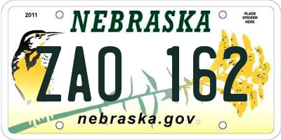 NE license plate ZAO162