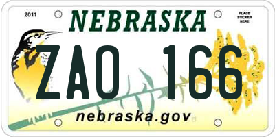 NE license plate ZAO166
