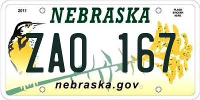 NE license plate ZAO167