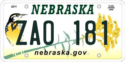 NE license plate ZAO181