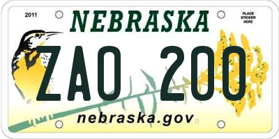 NE license plate ZAO200