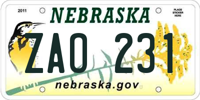 NE license plate ZAO231