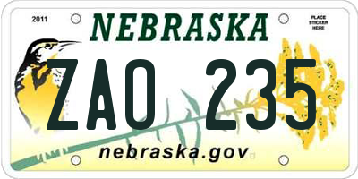 NE license plate ZAO235