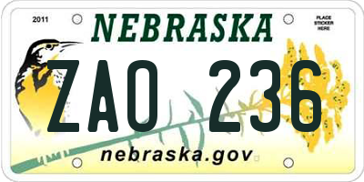 NE license plate ZAO236