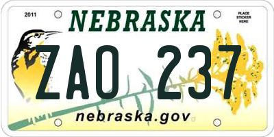 NE license plate ZAO237