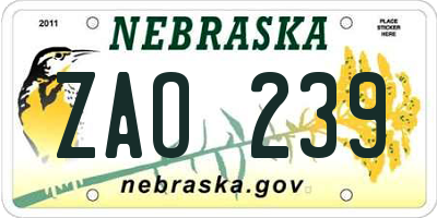 NE license plate ZAO239