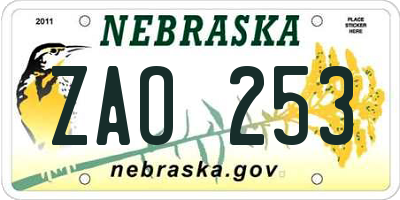 NE license plate ZAO253
