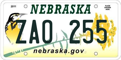 NE license plate ZAO255