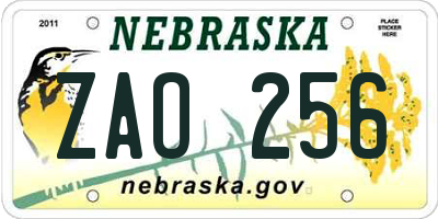 NE license plate ZAO256