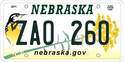 NE license plate ZAO260