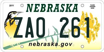 NE license plate ZAO261
