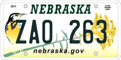 NE license plate ZAO263