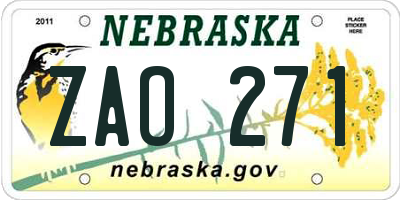 NE license plate ZAO271