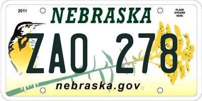 NE license plate ZAO278