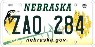 NE license plate ZAO284