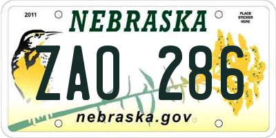 NE license plate ZAO286
