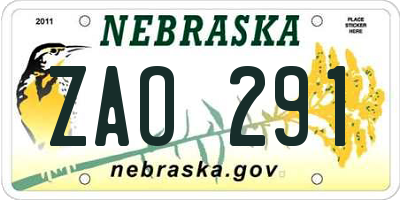 NE license plate ZAO291