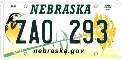 NE license plate ZAO293