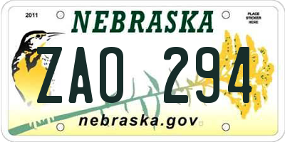 NE license plate ZAO294
