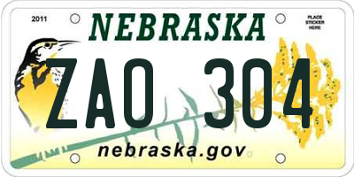 NE license plate ZAO304