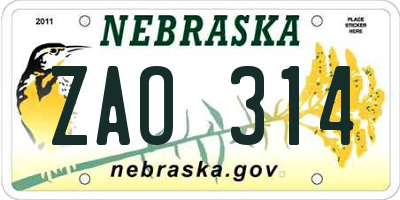 NE license plate ZAO314