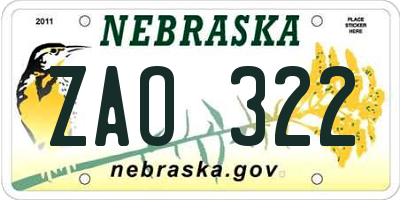 NE license plate ZAO322
