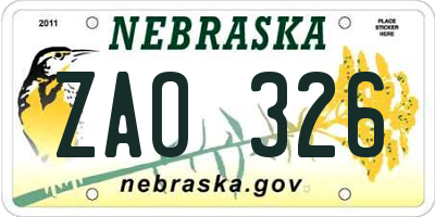 NE license plate ZAO326
