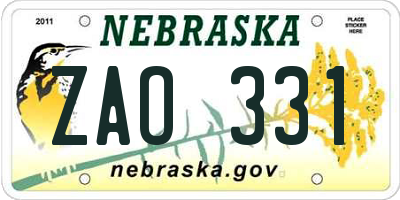 NE license plate ZAO331