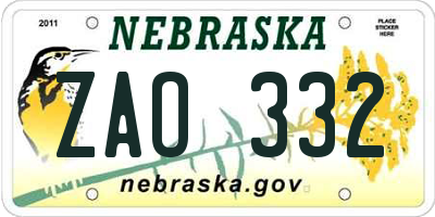 NE license plate ZAO332