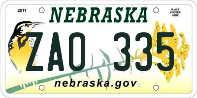 NE license plate ZAO335